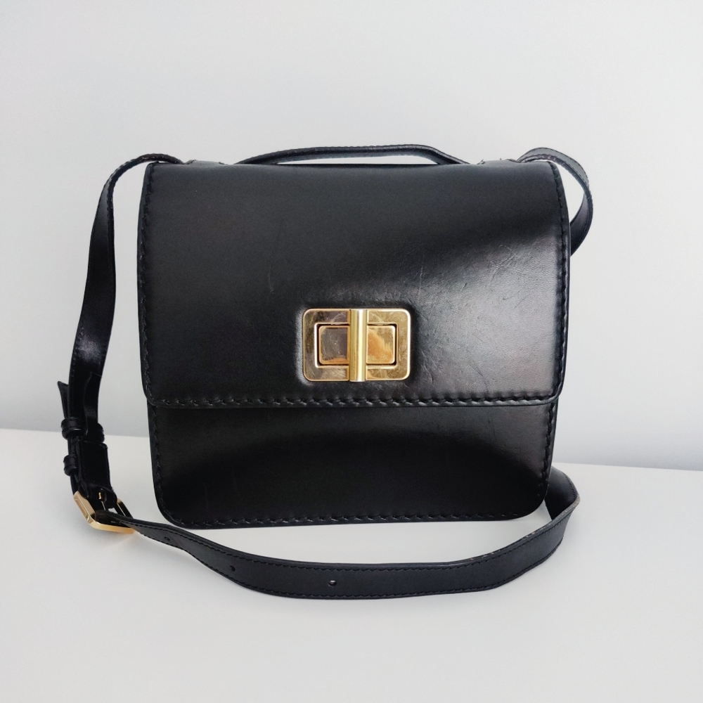Chloe Louise Box Black Leather Crossbody Bag with Turnlock